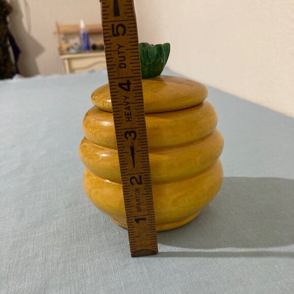 Vintage Wooden Honey Jar With Lid Pineapple Beehive Design - Picture 8 of 9